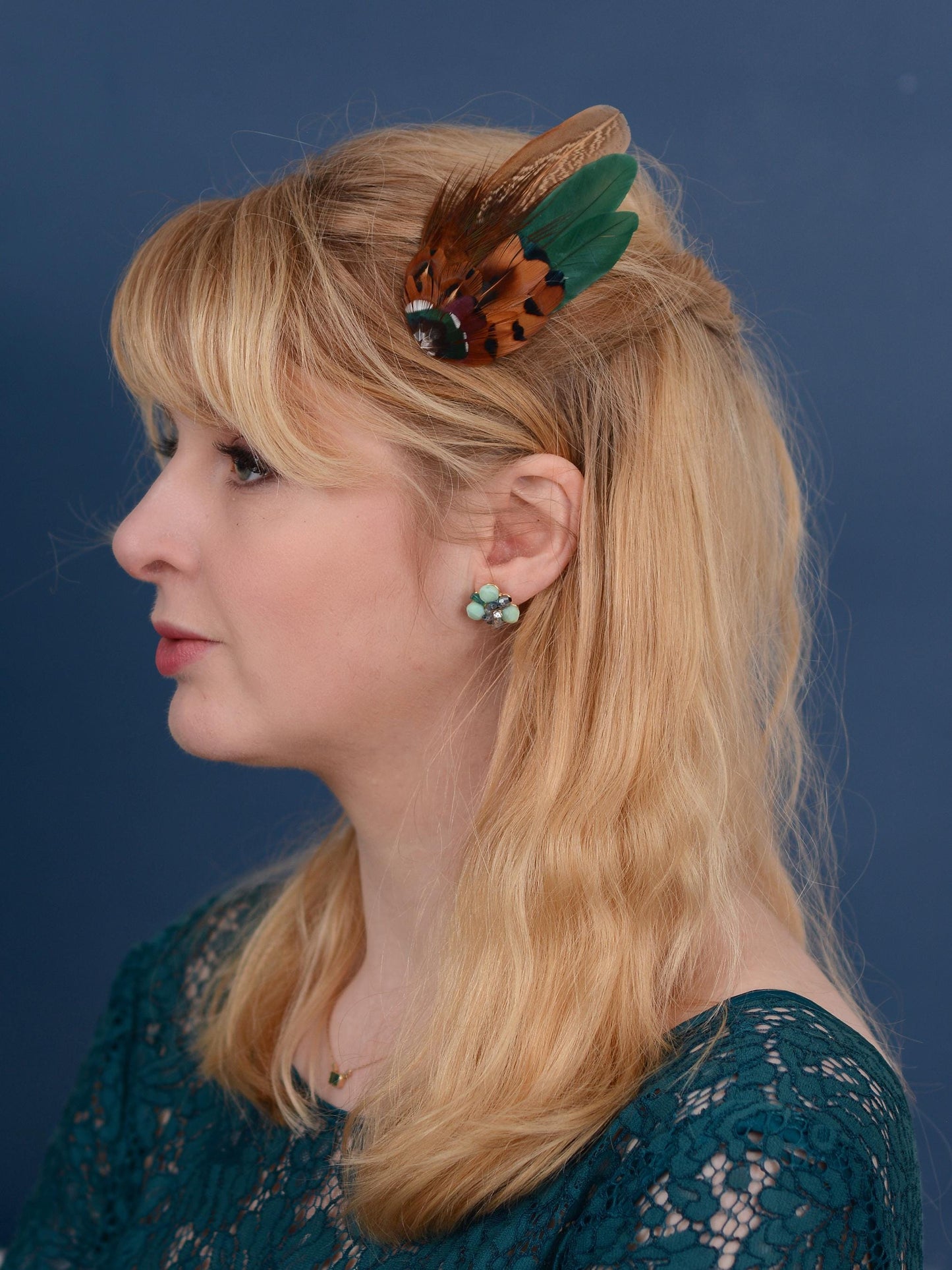 Bottle Green and Copper Pheasant Feather Hair Clip | Feather Fascinator | Bridal | Bridesmaid Hair Clip | Wedding Fascinator