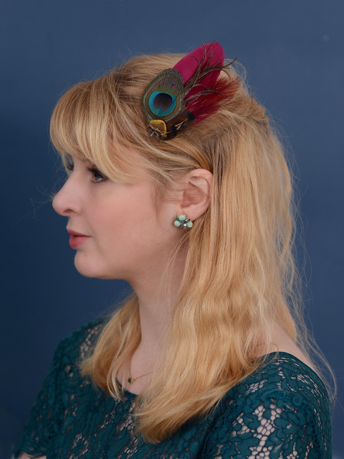 Burgundy and Peacock Feather Hair Clip | Peacock Feather Fascinator | Peacock Feather Headpiece | Bridal Hair Clip | Bridesmaid Hair Clip