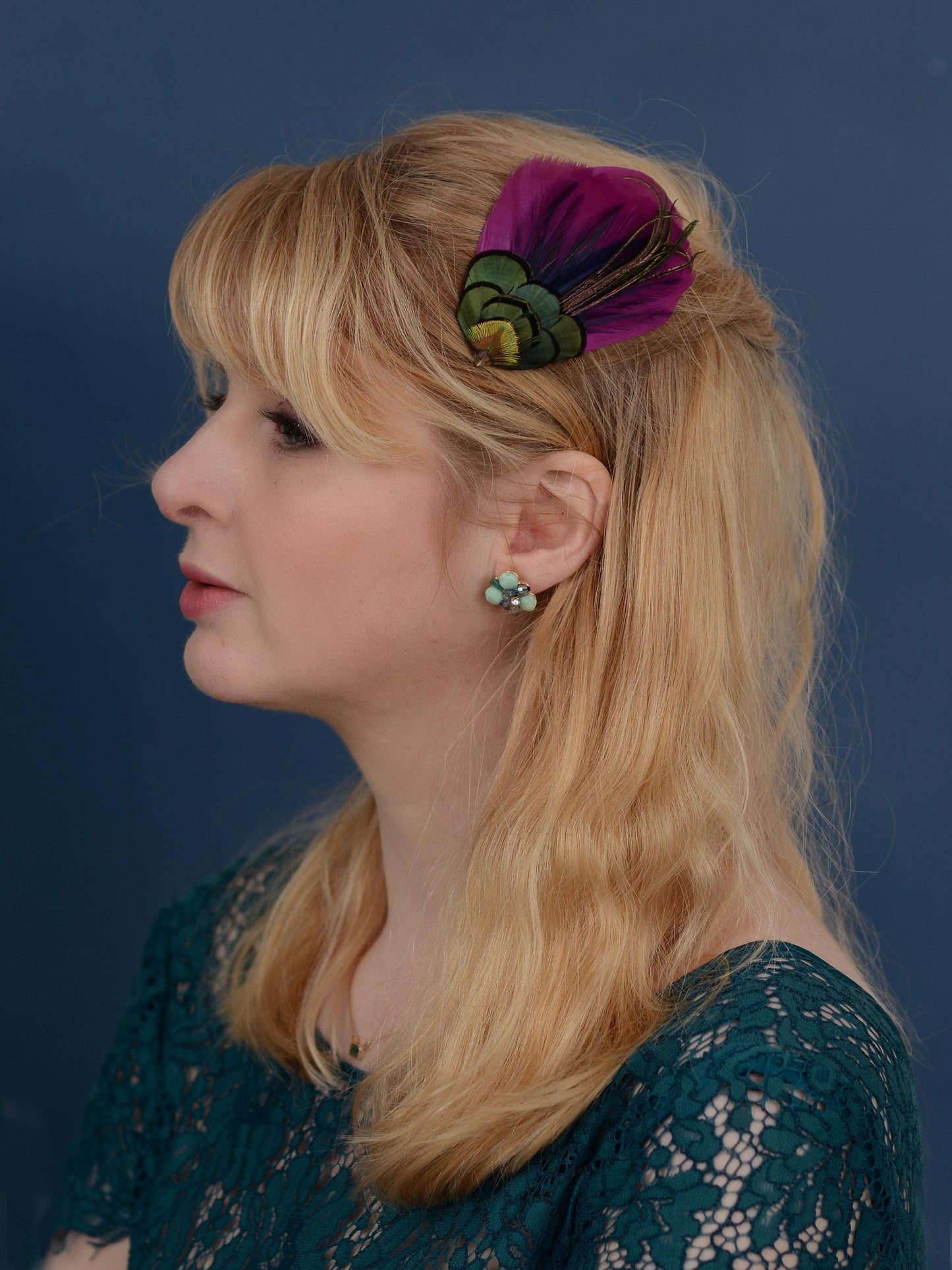 Plum Feather Hair Clip | Peacock Feather Fascinator | Wedding Fascinator | Bridal Hair Clip | Bridesmaid Hair Clip | Purple Hair Clip