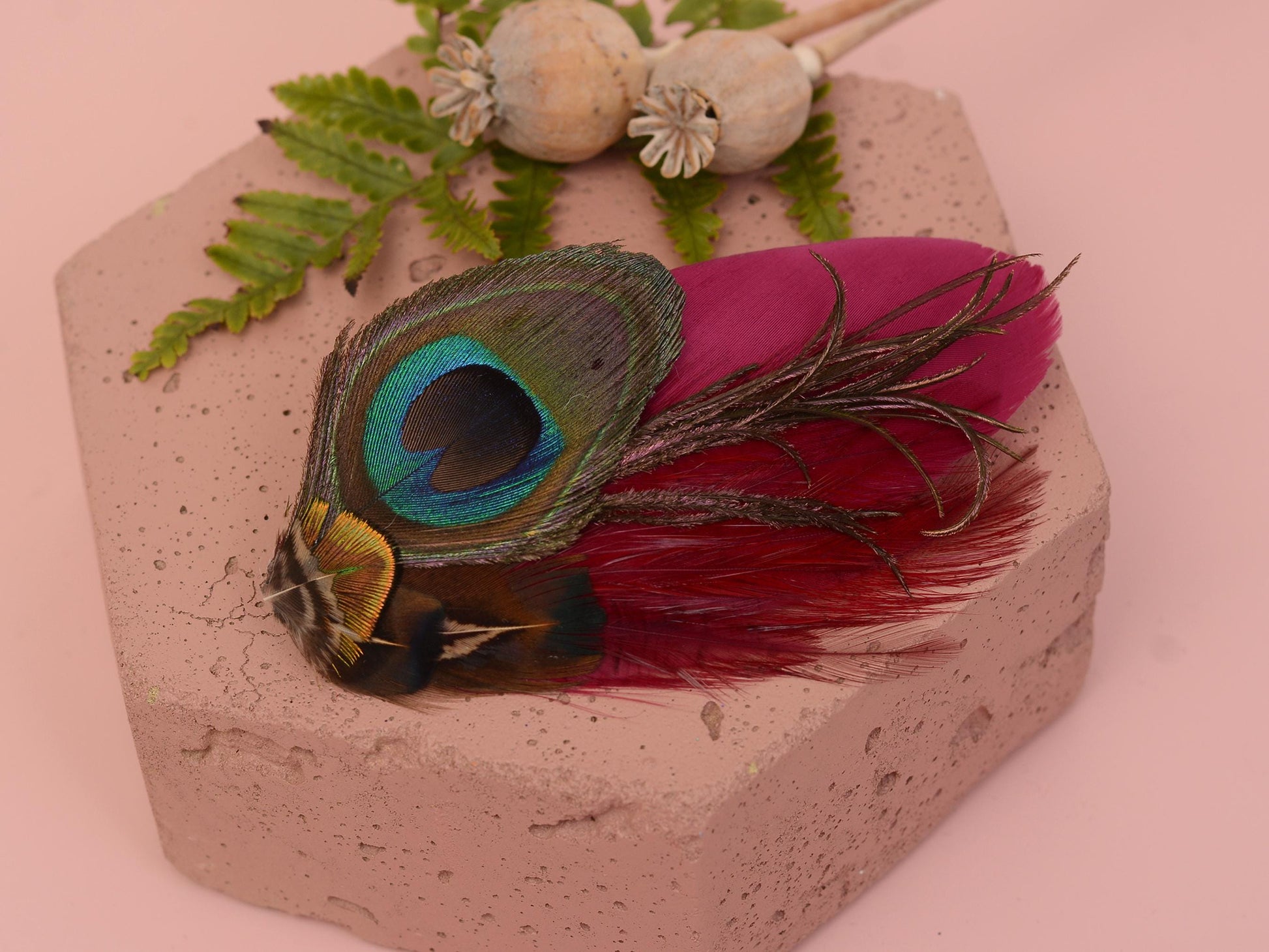 Burgundy and Peacock Feather Hair Clip | Peacock Feather Fascinator | Peacock Feather Headpiece | Bridal Hair Clip | Bridesmaid Hair Clip