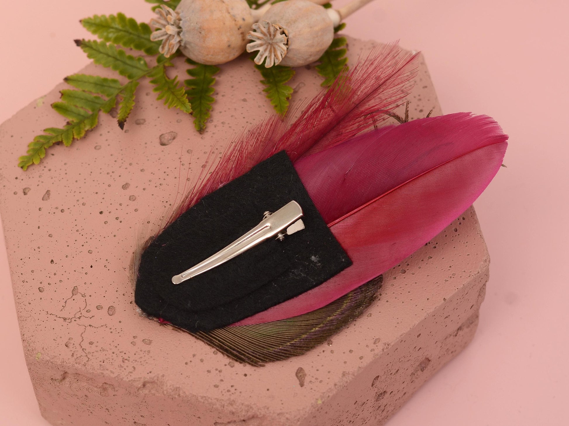 Burgundy and Peacock Feather Hair Clip | Peacock Feather Fascinator | Peacock Feather Headpiece | Bridal Hair Clip | Bridesmaid Hair Clip
