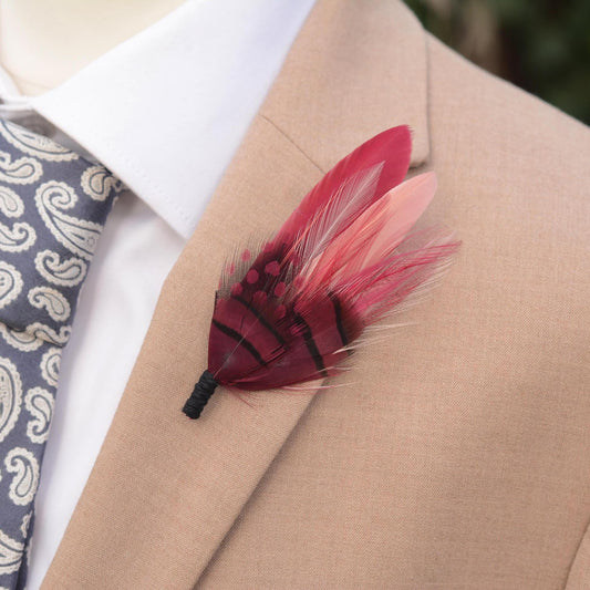 Berry Burgundy and Blush Pink Boutonniere No.123 | Burgundy Feather Hat Pin | Feather Brooch | Feather Lapel Pin