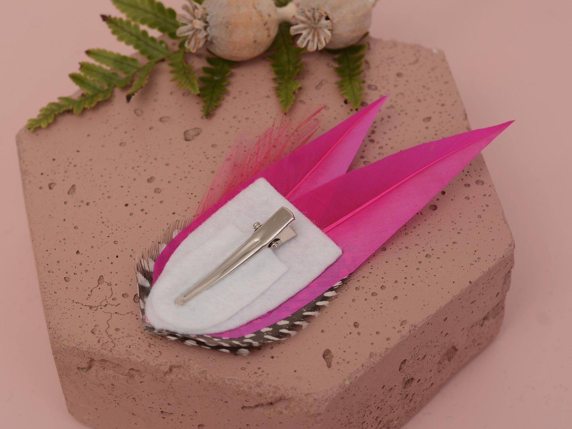 Hot Pink Feather Hair Clip with Polka Dots | Magenta Pink Feather Fascinator | Wedding Fascinator