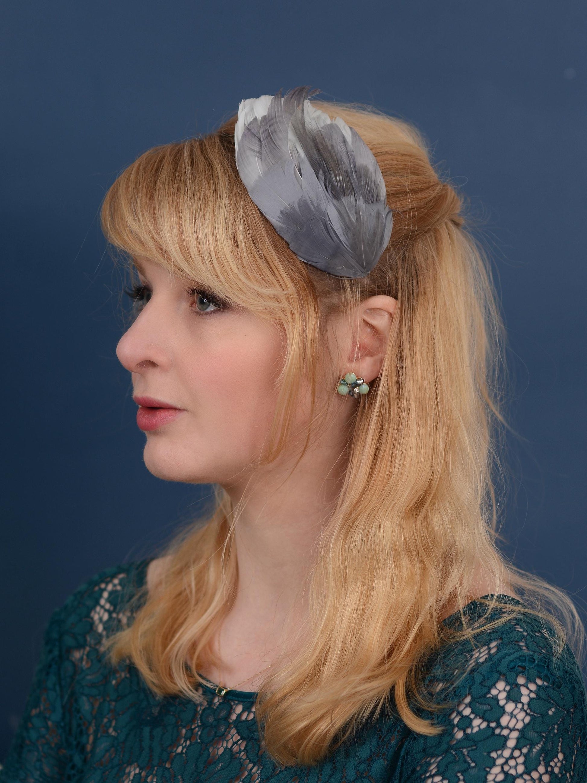 Feather Hair Clip in Silver Grey | Feather Fascinator | Feather Headpiece | Wedding Fascinator | Bridal Headpiece