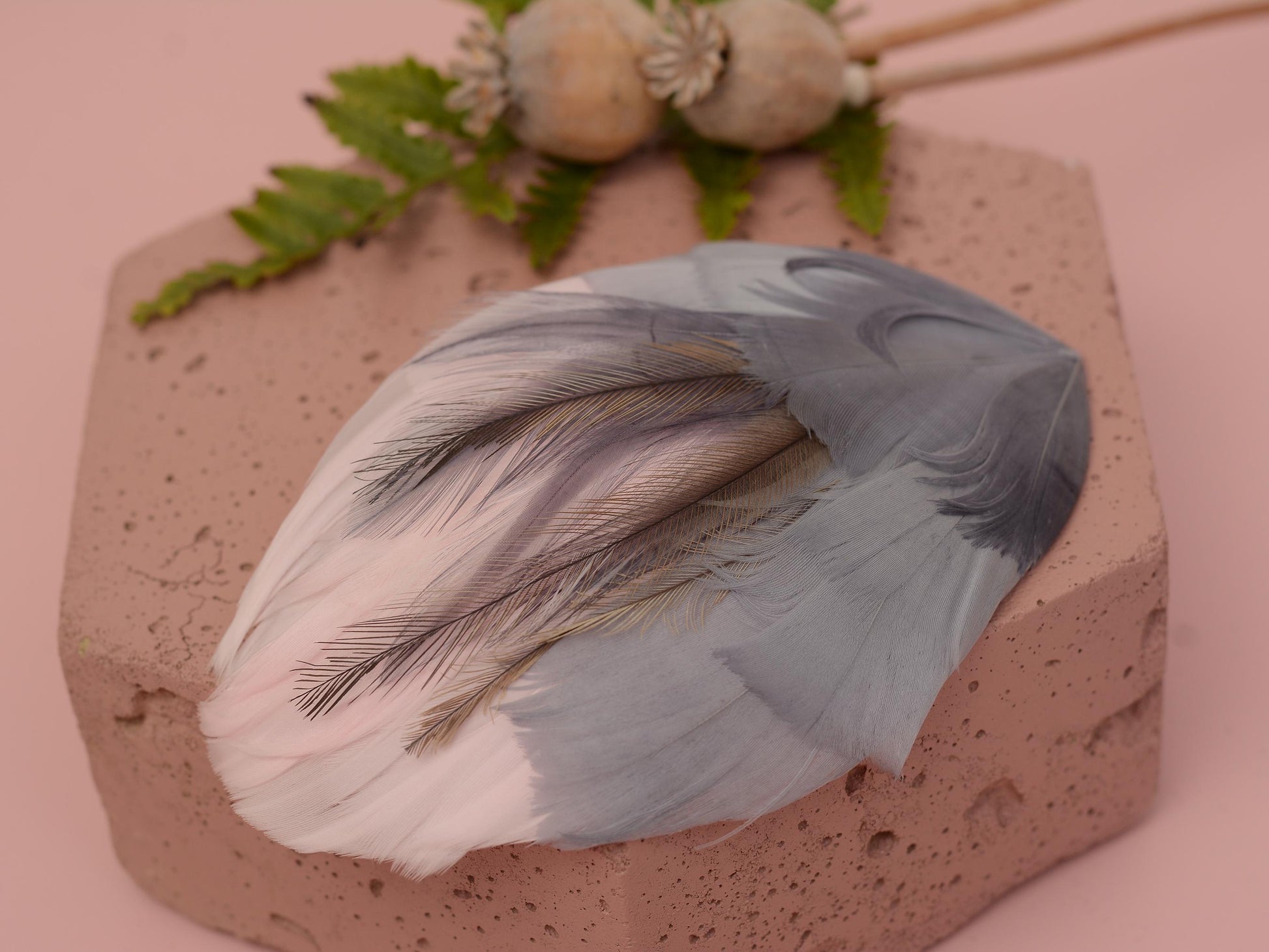 Feather Hair Clip in Silver Grey and Blush Pink | Feather Fascinator | Feather Headpiece | Wedding Fascinator | Bridal Headpiece