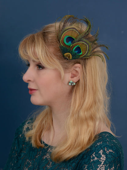 Peacock Feather Hair Clip No.091 | Peacock Feather Fascinator | Peacock Feather Headpiece | Wedding Fascinator | Green Feather Fascinator