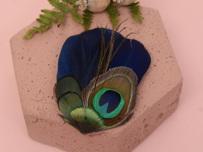 Navy Blue and Peacock Feather Hair Clip, Peacock Feather Fascinator