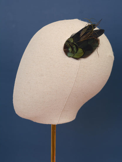Black and Green Feather Hair Clip | Black Feather Fascinator | Bridal Hair Clip | Bridesmaid Hair Clip | Wedding Fascinator