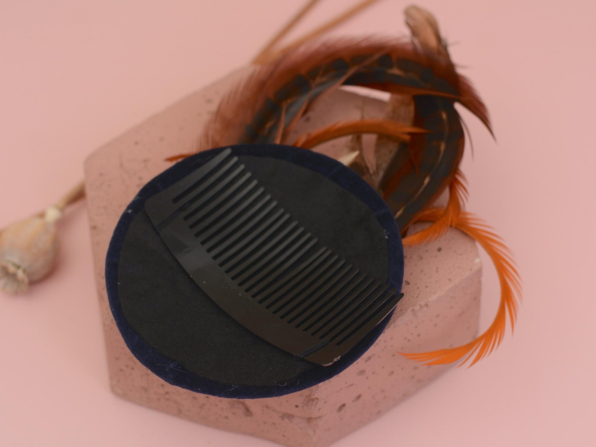 Copper Pheasant Feather Fascinator in Navy Blue Velvet | Pheasant Feather Hat | Green Fascinator | Wedding Fascinator