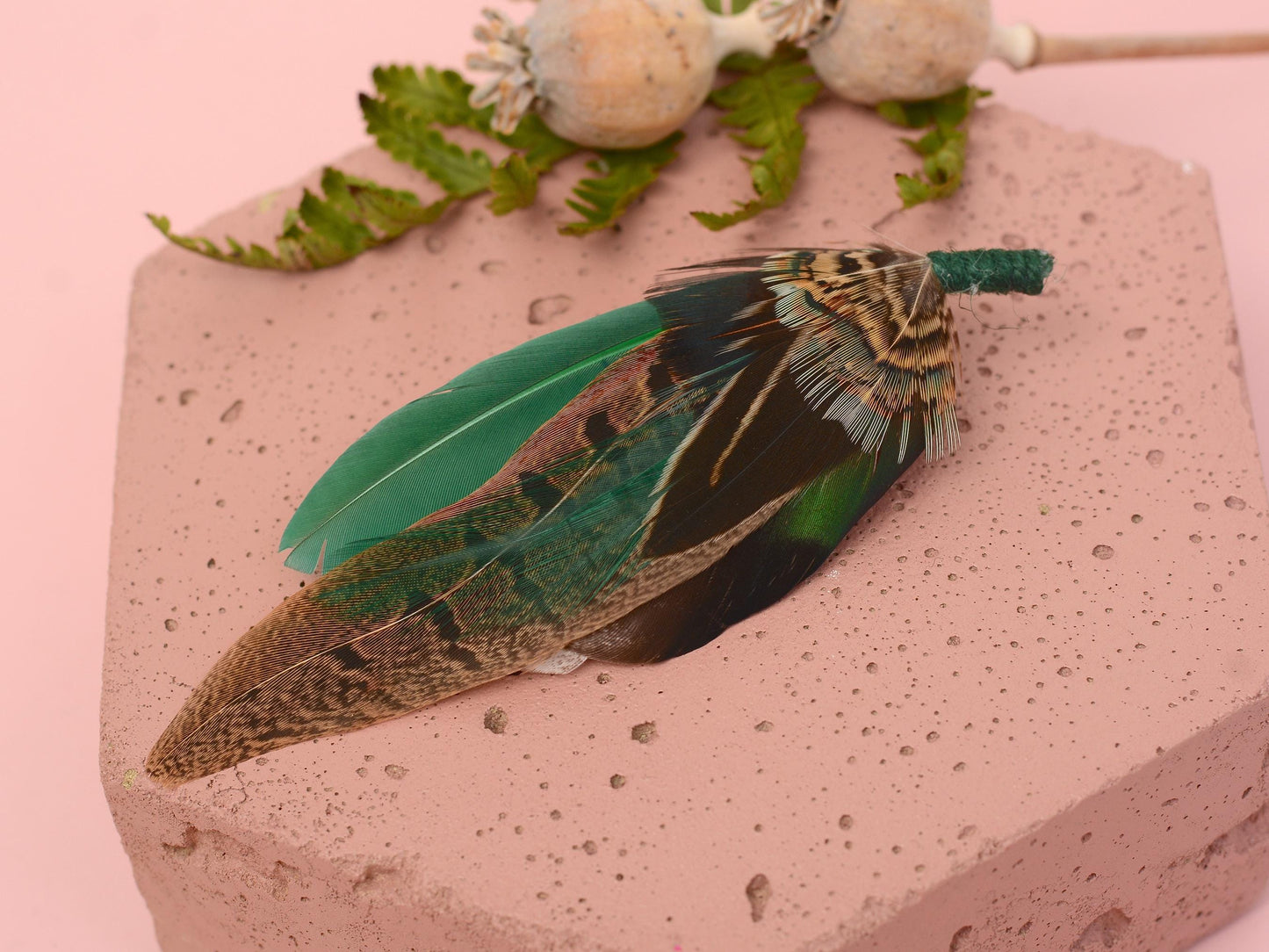 Pheasant and Duck Green Feather Lapel Pin / Hat Pin No.232 | Unique Duck Feather Boutonniere | Duck Feather Brooch