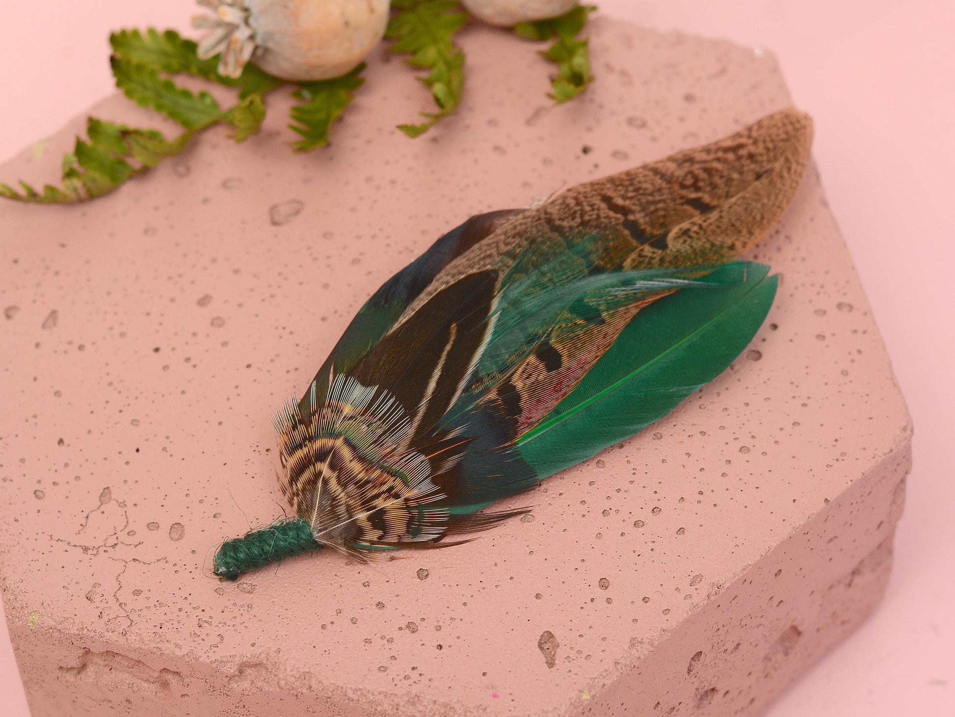 Pheasant and Duck Green Feather Lapel Pin / Hat Pin No.232 | Unique Duck Feather Boutonniere | Duck Feather Brooch