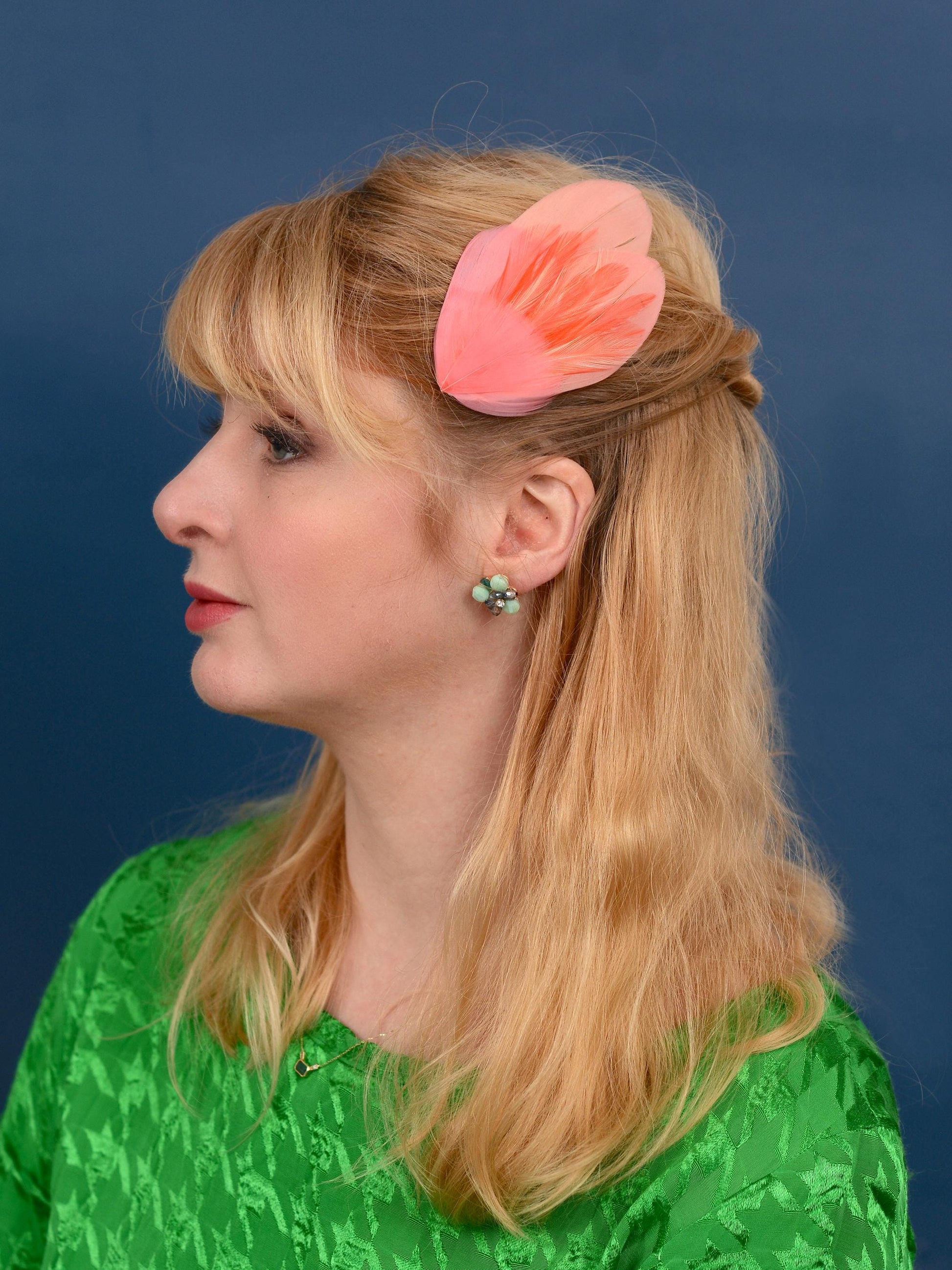 Feather Hair Clip in Coral and Flamingo Pink | Feather Fascinator | Feather Headpiece | Bridal Hair Clip | Bridesmaids Hair Clip