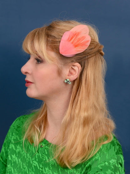 Feather Hair Clip in Coral and Flamingo Pink | Feather Fascinator | Feather Headpiece | Bridal Hair Clip | Bridesmaids Hair Clip