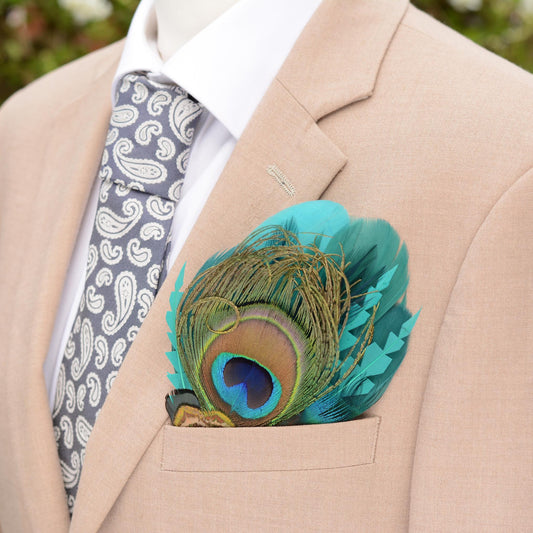 Teal and Turquoise Green Peacock Feather Pocket Square No.234| Suit Accessory | Feather Neck Tie | Grooms Outfit | Groomsmen Gift