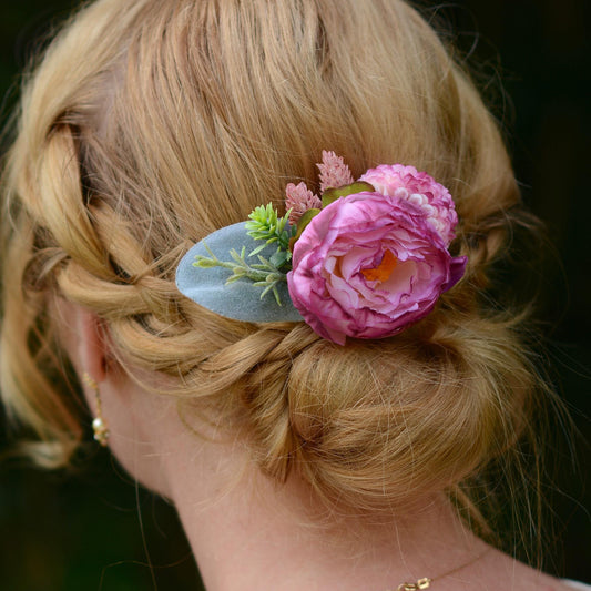 Ranuculus Hair Clip in Pink and White | Silk Flower Hair Clip | Bridal Hair Clip | Bridesmaids Hair Clip | Floral Headpiece