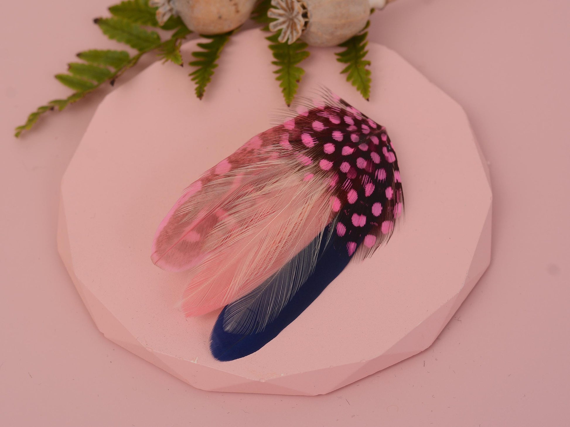 Small Feather Hair Clip in Navy and Pink