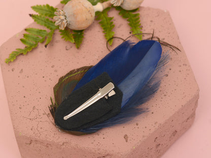 Navy Blue Peacock Feather Hair Clip | Peacock Feather Fascinator | Peacock Feather Headpiece | Bridal Hair Clip | Bridesmaid Hair Clip
