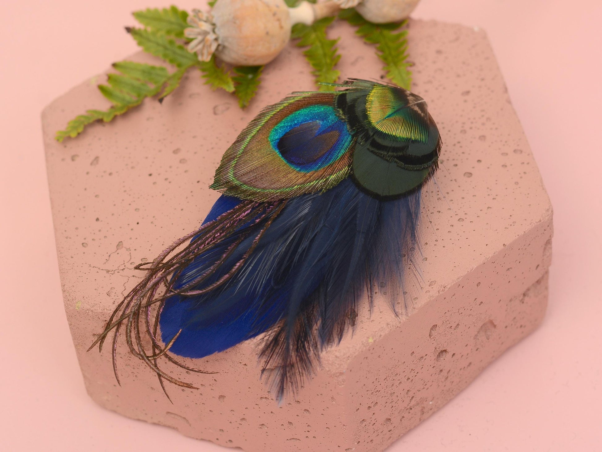 Navy Blue Peacock Feather Hair Clip | Peacock Feather Fascinator | Peacock Feather Headpiece | Bridal Hair Clip | Bridesmaid Hair Clip