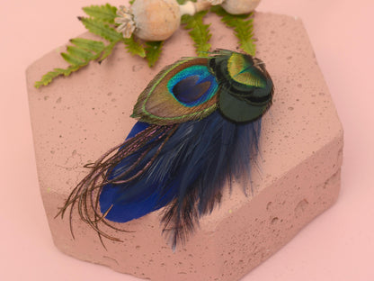 Navy Blue Peacock Feather Hair Clip | Peacock Feather Fascinator | Peacock Feather Headpiece | Bridal Hair Clip | Bridesmaid Hair Clip