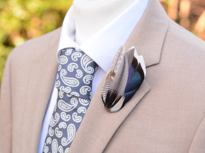 Mallard Duck Feather Lapel Pin in Navy Blue | Feather Boutonniere | Feather Brooch | Feather Hat Pin | Grooms Outfit | Wedding