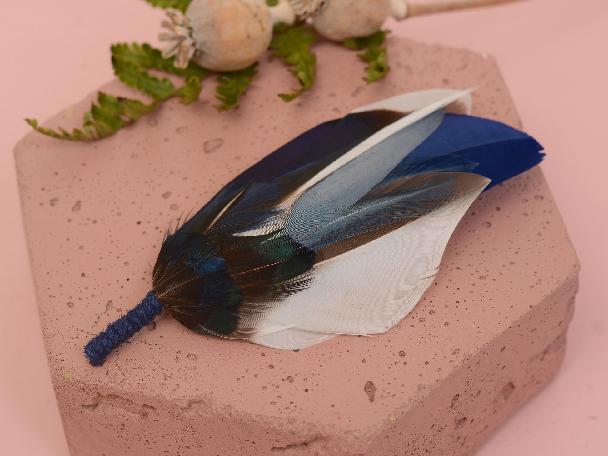 Duck Feather Brooch Hat Pin in Shades of Blue No.319 | Feather Boutonniere | Feather Hat Pin | Grooms Outfit