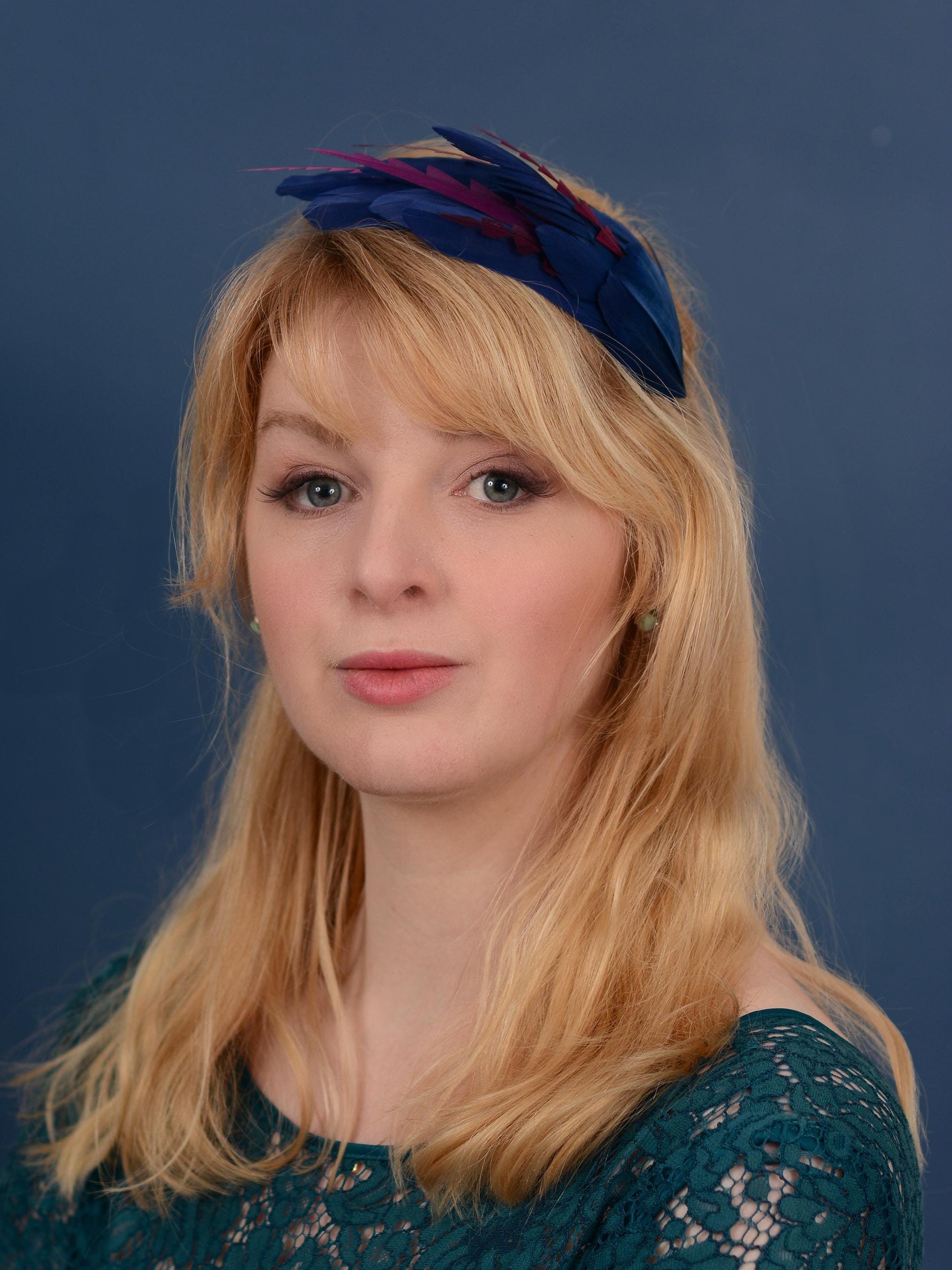 Navy Blue and Burgundy Feather Fascinator Headband No.003 | Blue Feather Headband | Blue Feather Headpiece