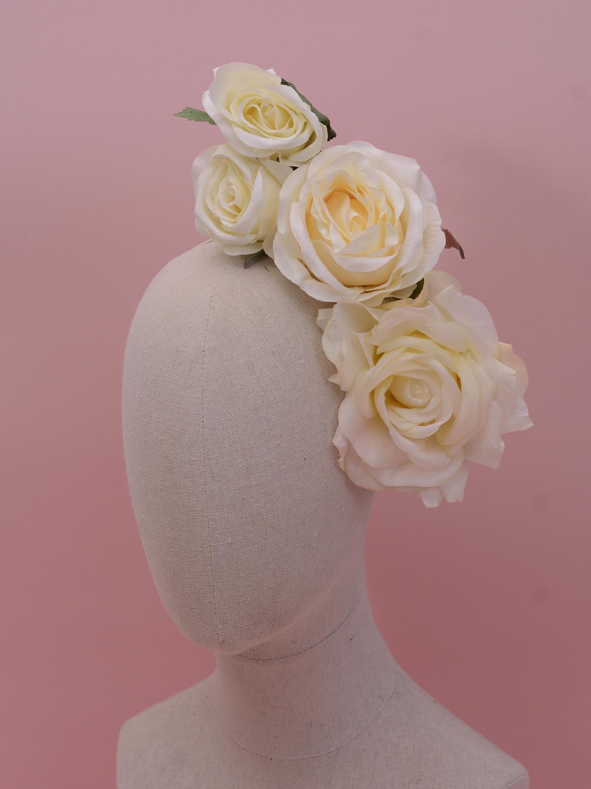 Sculptural Floating Ivory Roses Headpiece | Flower Crown | Flower Headband | Bridal Headpiece | Wedding Headpiece | Races Headpiece