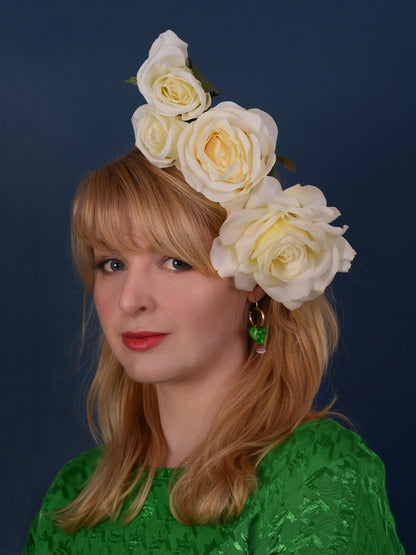 Sculptural Floating Ivory Roses Headpiece | Flower Crown | Flower Headband | Bridal Headpiece | Wedding Headpiece | Races Headpiece