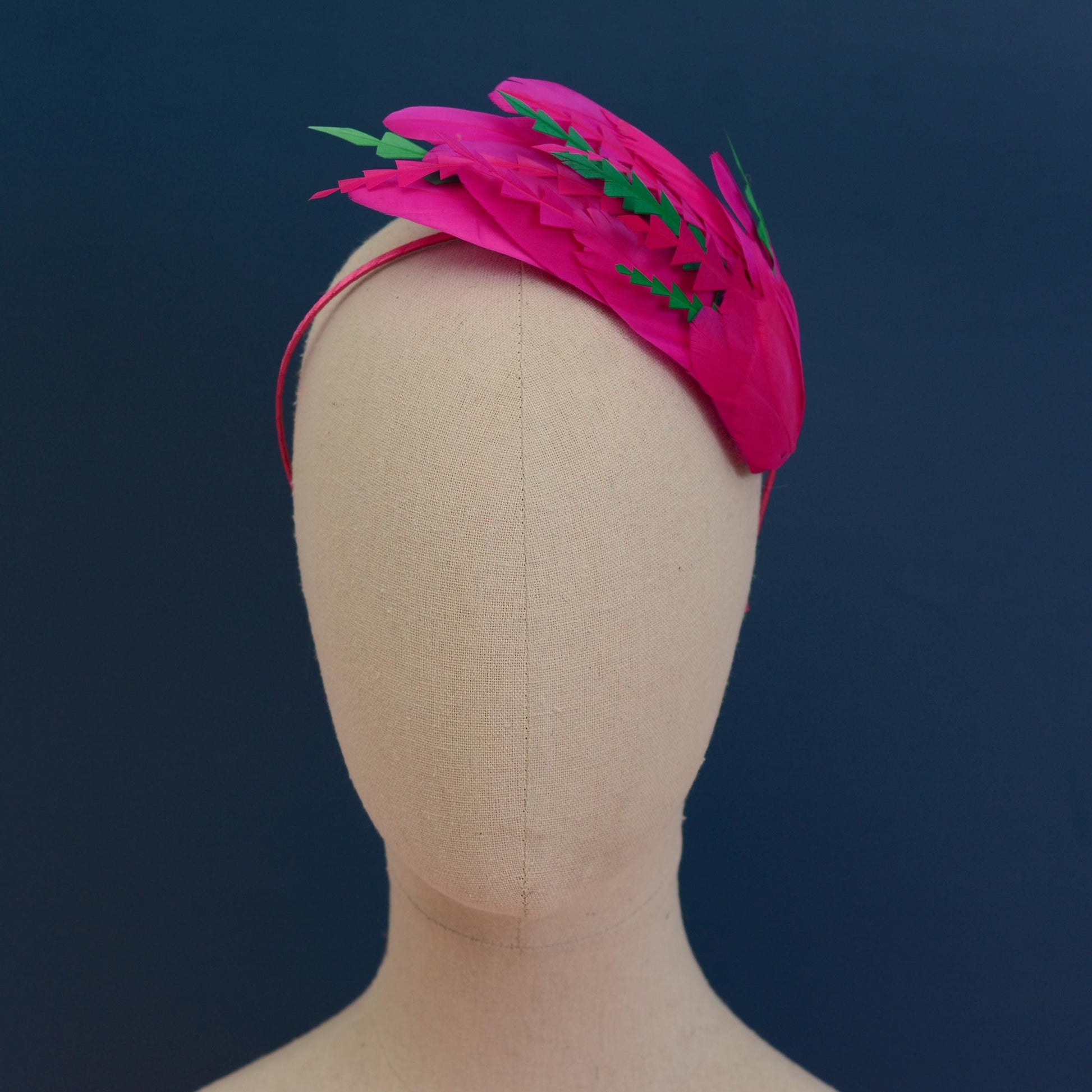 Pink and Green Feather Fascinator Headband No.005 | Pink Feather Headband | Pink Feather Headpiece