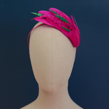 Pink and Green Feather Fascinator Headband No.005 | Pink Feather Headband | Pink Feather Headpiece