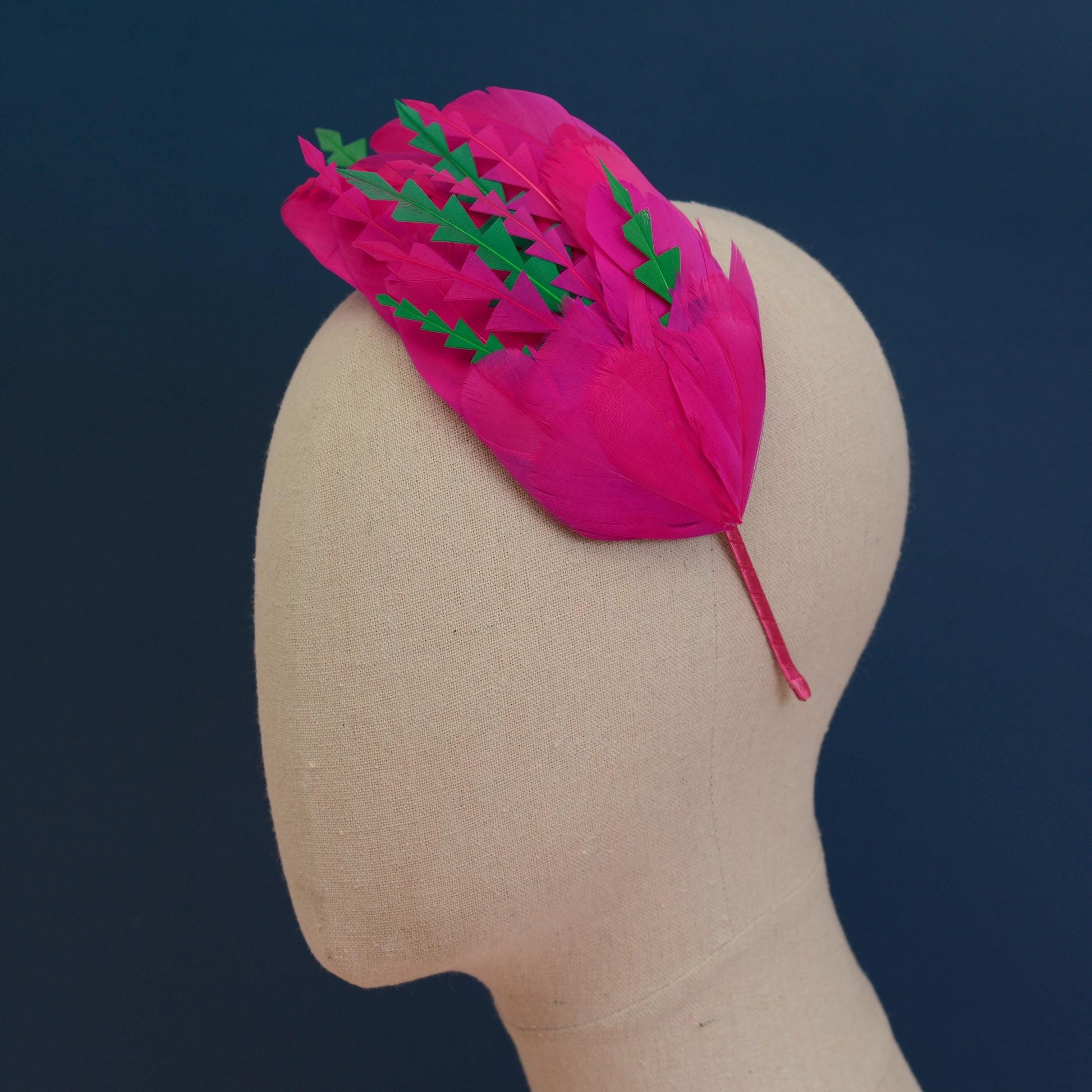 Pink and Green Feather Fascinator Headband No.005 | Pink Feather Headband | Pink Feather Headpiece