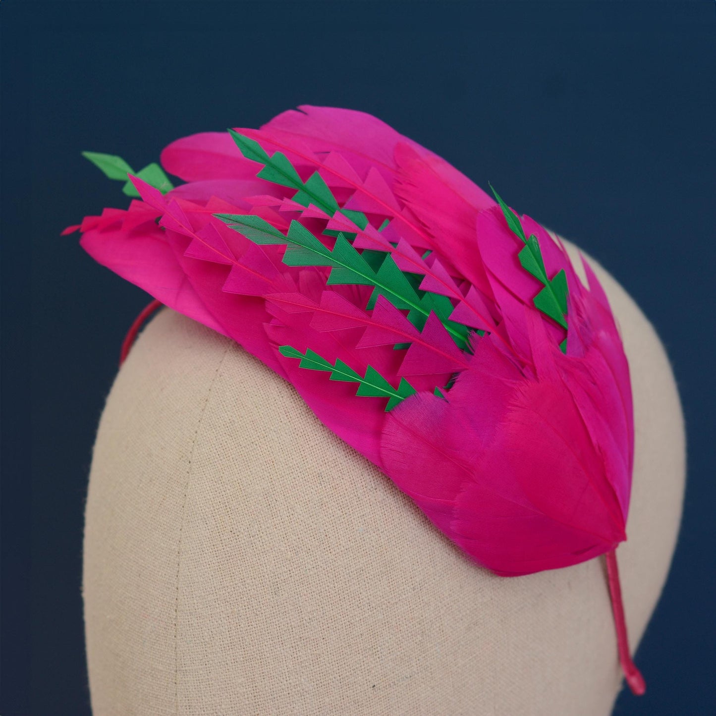 Pink and Green Feather Fascinator Headband No.005 | Pink Feather Headband | Pink Feather Headpiece