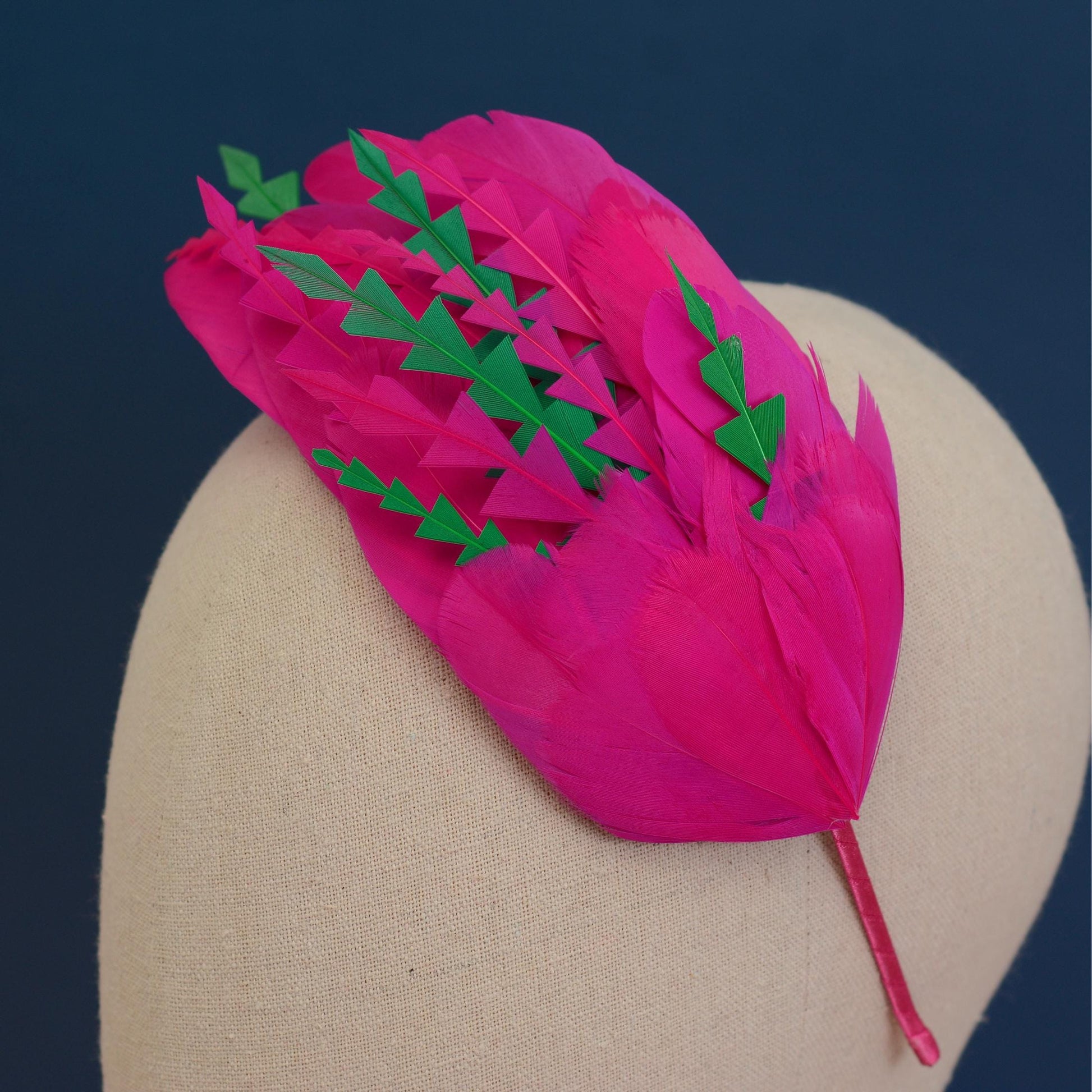 Pink and Green Feather Fascinator Headband No.005 | Pink Feather Headband | Pink Feather Headpiece