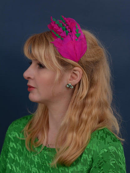 Pink and Green Feather Fascinator Headband No.005 | Pink Feather Headband | Pink Feather Headpiece