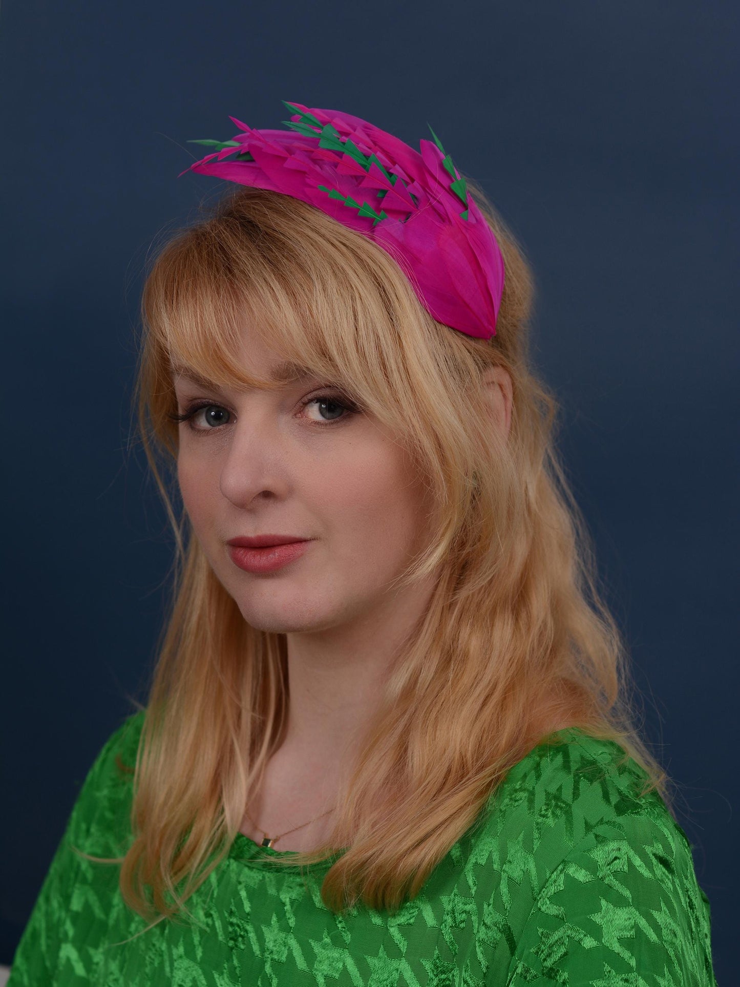 Pink and Green Feather Fascinator Headband No.005 | Pink Feather Headband | Pink Feather Headpiece
