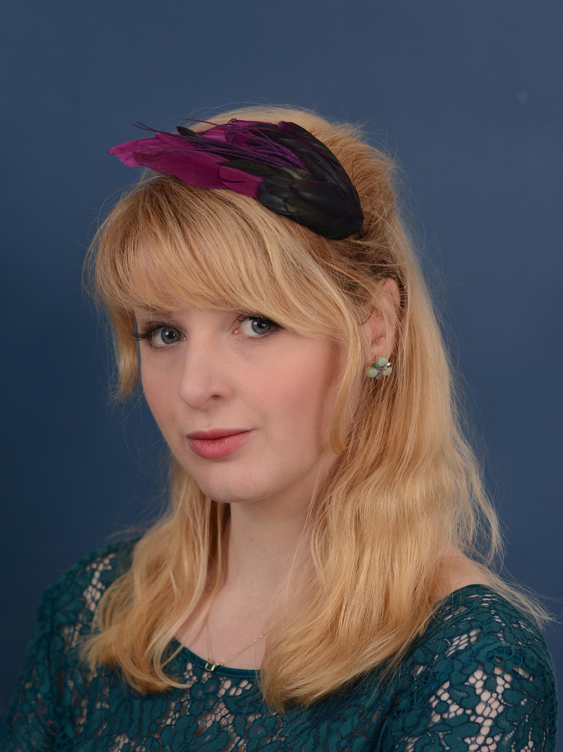 Plum Purple Feather Headband No.007 | Purple Feather Fascinator | Feather Headpiece