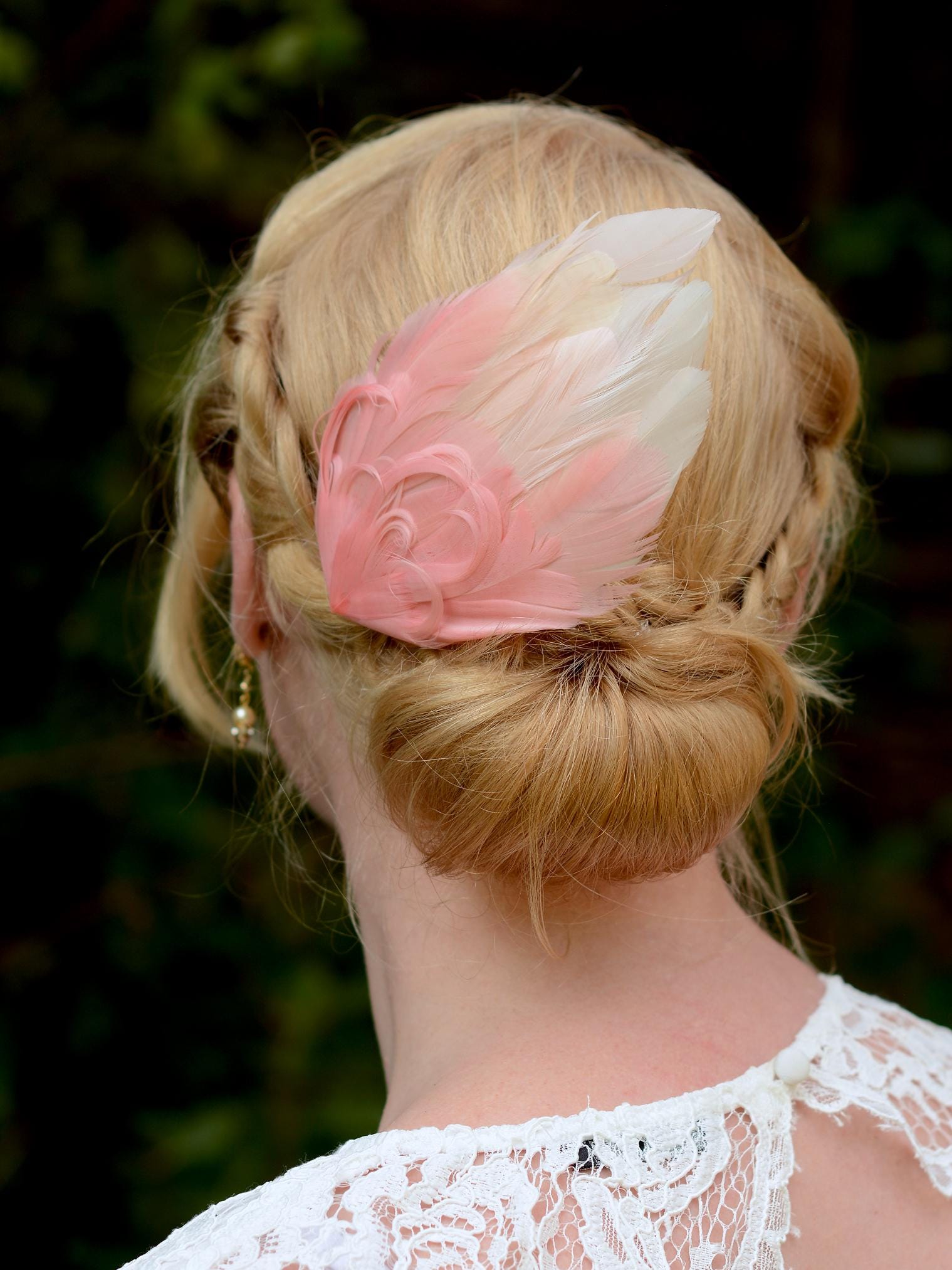 Large Feather Hair Clip in Ombre Blush Pink No.30 | Feather Fascinator | Feather Headpiece | Wedding Fascinator | Bridal Headpiece