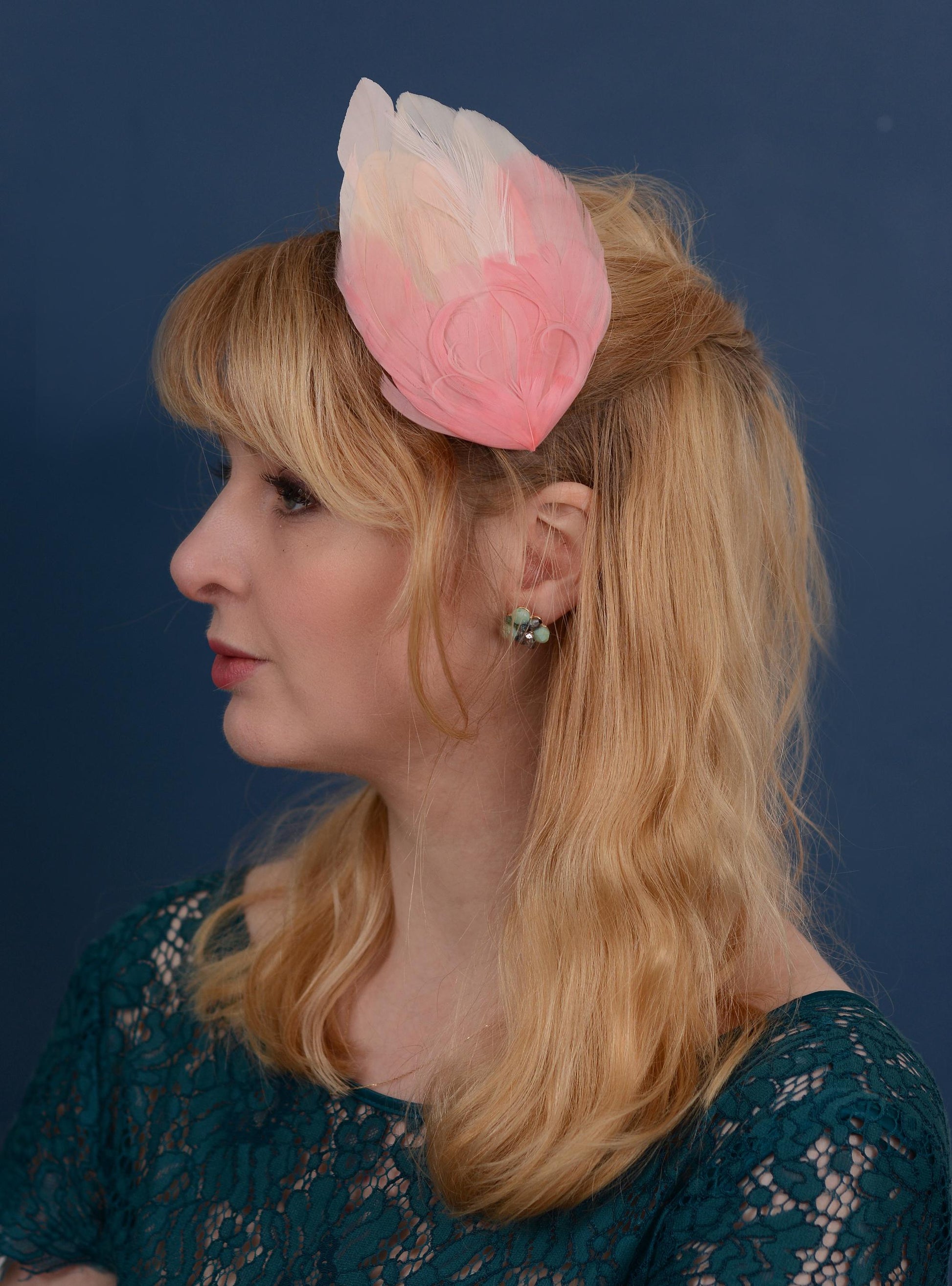 Large Feather Hair Clip in Ombre Blush Pink No.30 | Feather Fascinator | Feather Headpiece | Wedding Fascinator | Bridal Headpiece