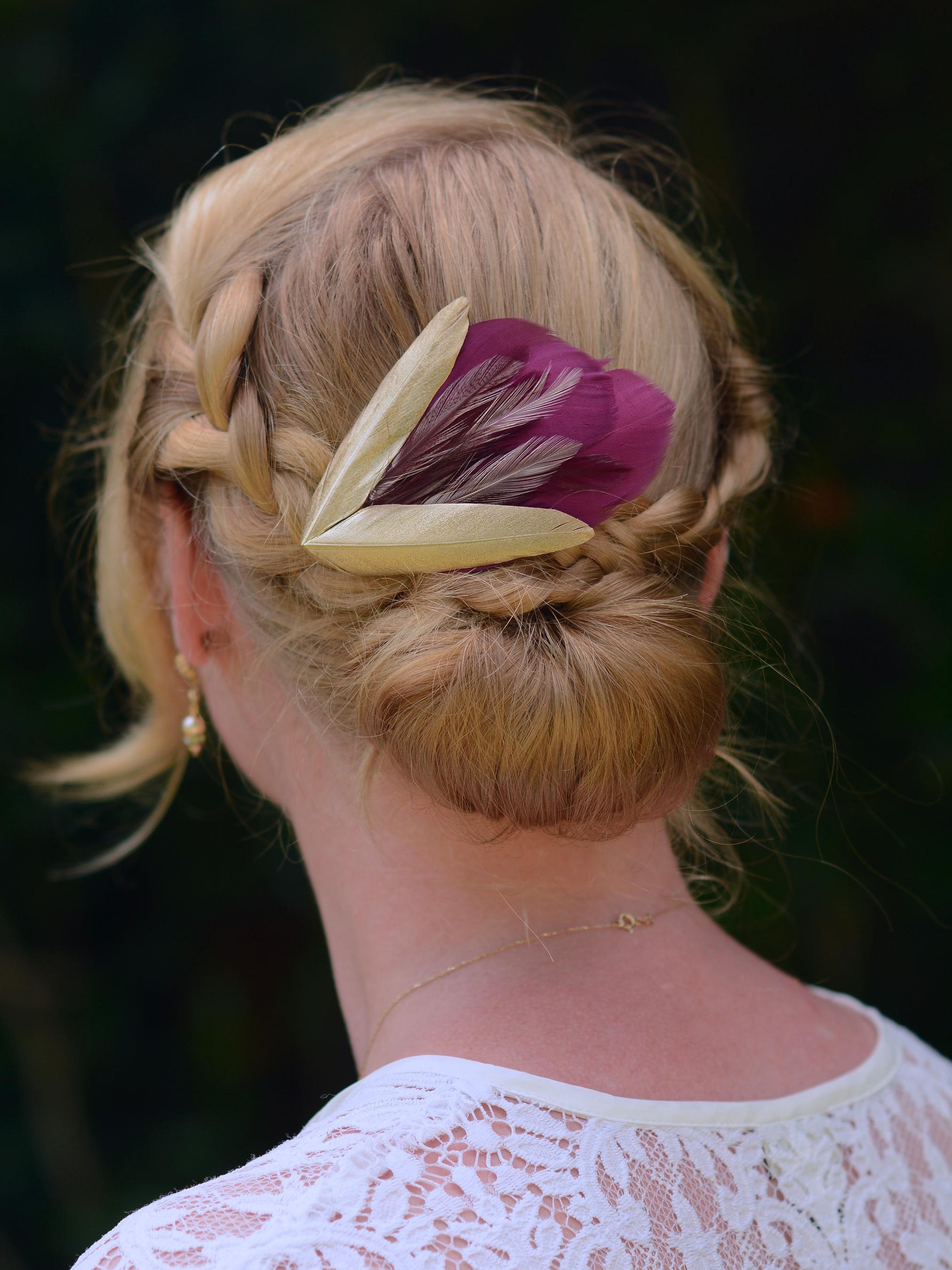 Feather Hair Clip Plum, Gold and Blush | Feather Fascinator | Feather Headpiece | Bridal Hair Clip | Bridal Headpiece | Bridesmaids