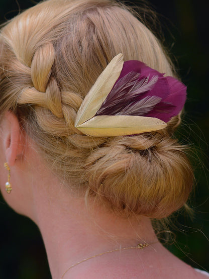 Feather Hair Clip Plum, Gold and Blush | Feather Fascinator | Feather Headpiece | Bridal Hair Clip | Bridal Headpiece | Bridesmaids