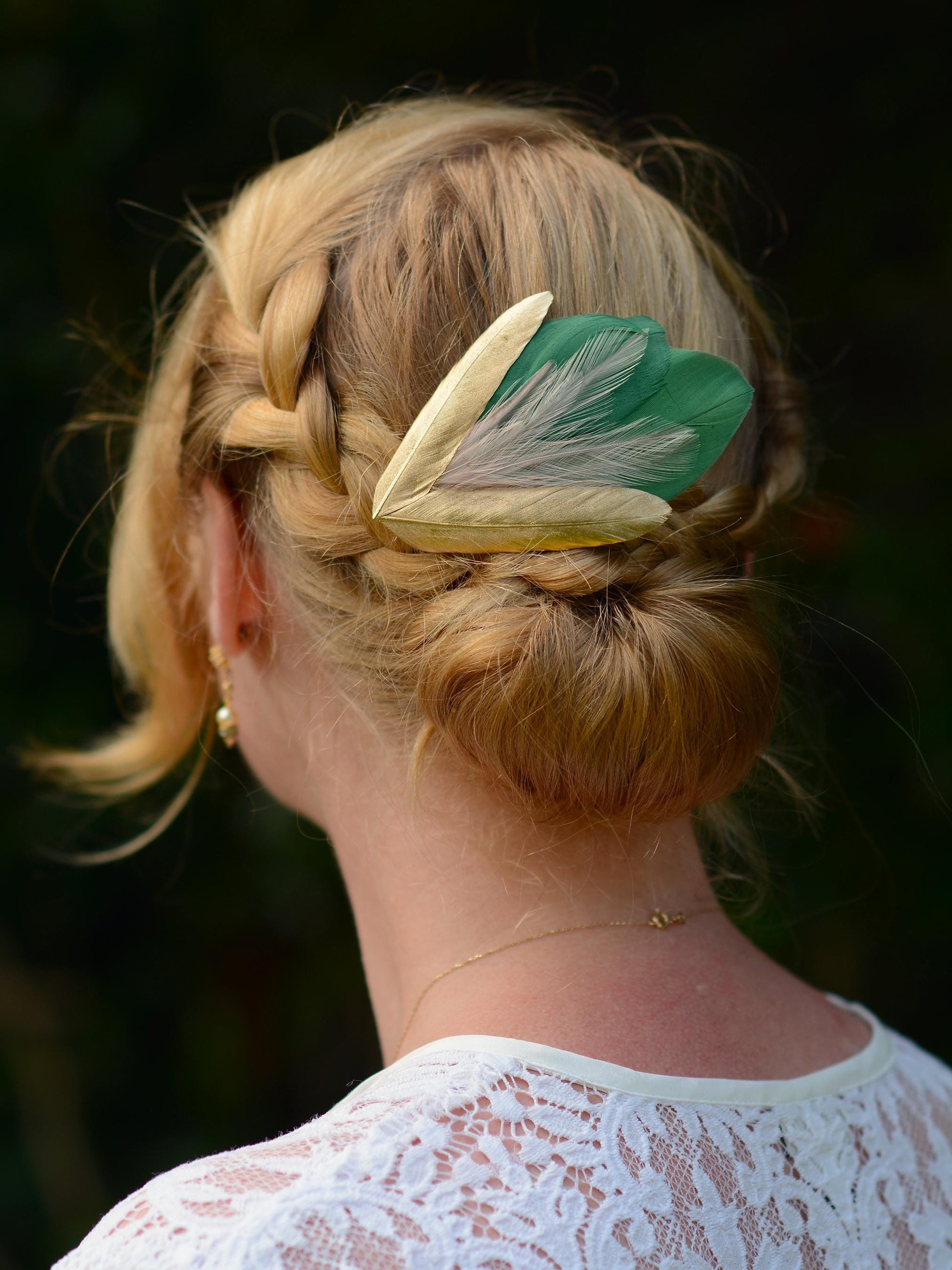 Feather Hair Clip in Green, Pink and Gold | Feather Fascinator | Feather Headpiece | Bridal Hair Clip | Bridal Headpiece | Bridesmaids