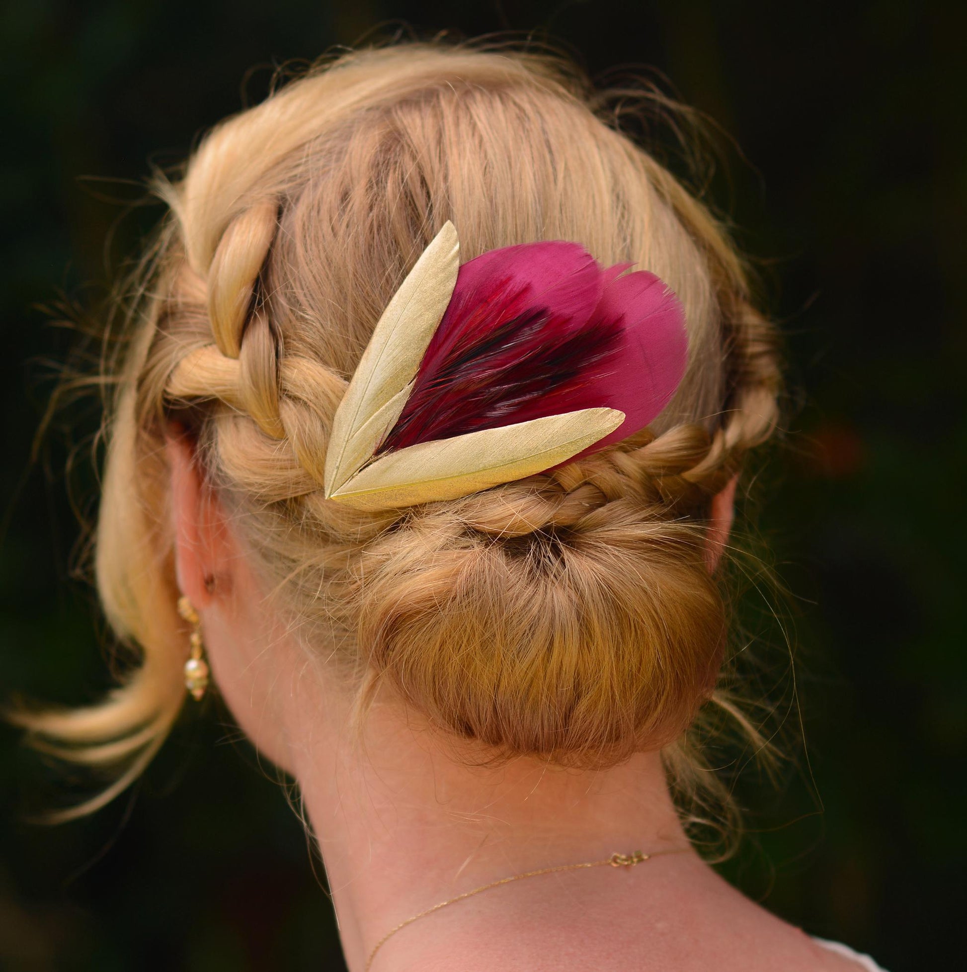 Feather Hair Clip Burgundy and Gold | Claret Feather Fascinator | Feather Headpiece | Bridal Hair Clip | Bridal Headpiece | Bridesmaids