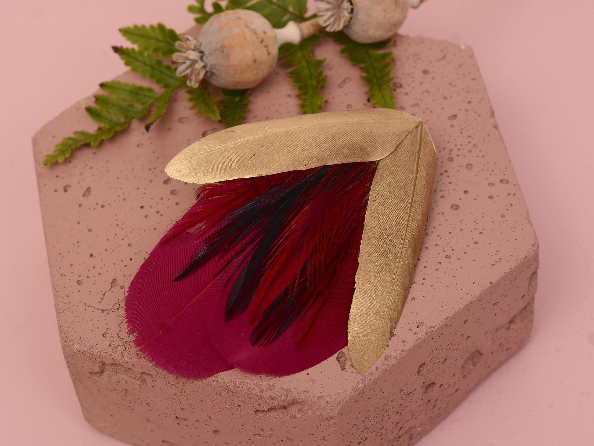 Feather Hair Clip Burgundy and Gold | Claret Feather Fascinator | Feather Headpiece | Bridal Hair Clip | Bridal Headpiece | Bridesmaids