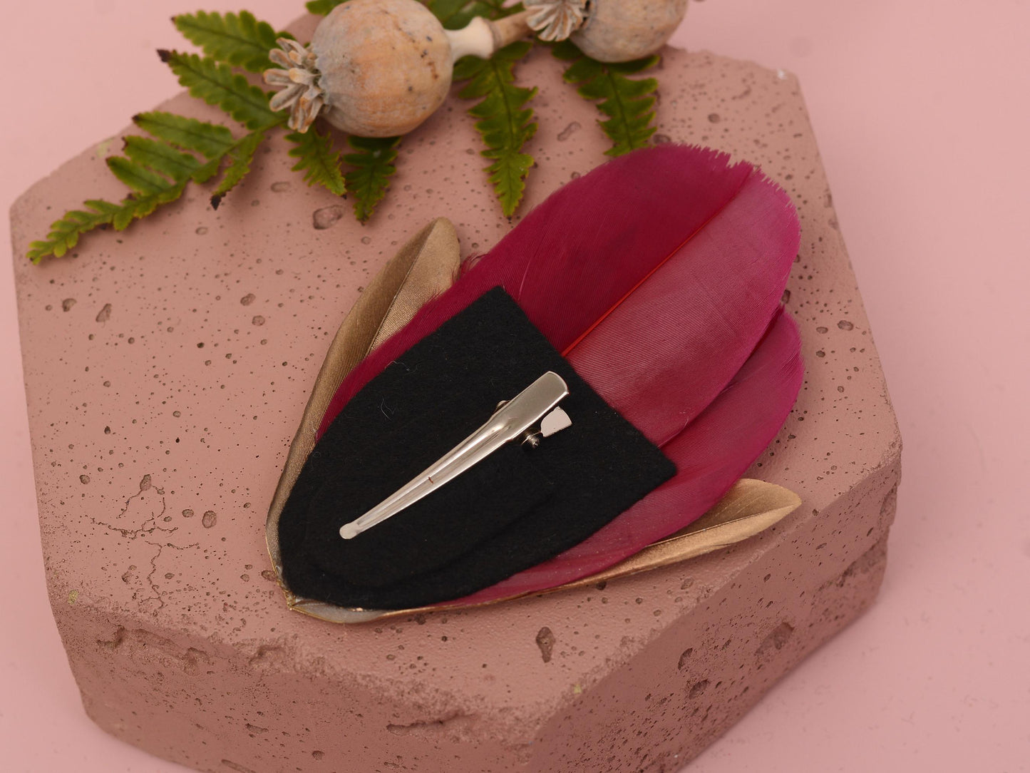 Feather Hair Clip Burgundy and Gold | Claret Feather Fascinator | Feather Headpiece | Bridal Hair Clip | Bridal Headpiece | Bridesmaids