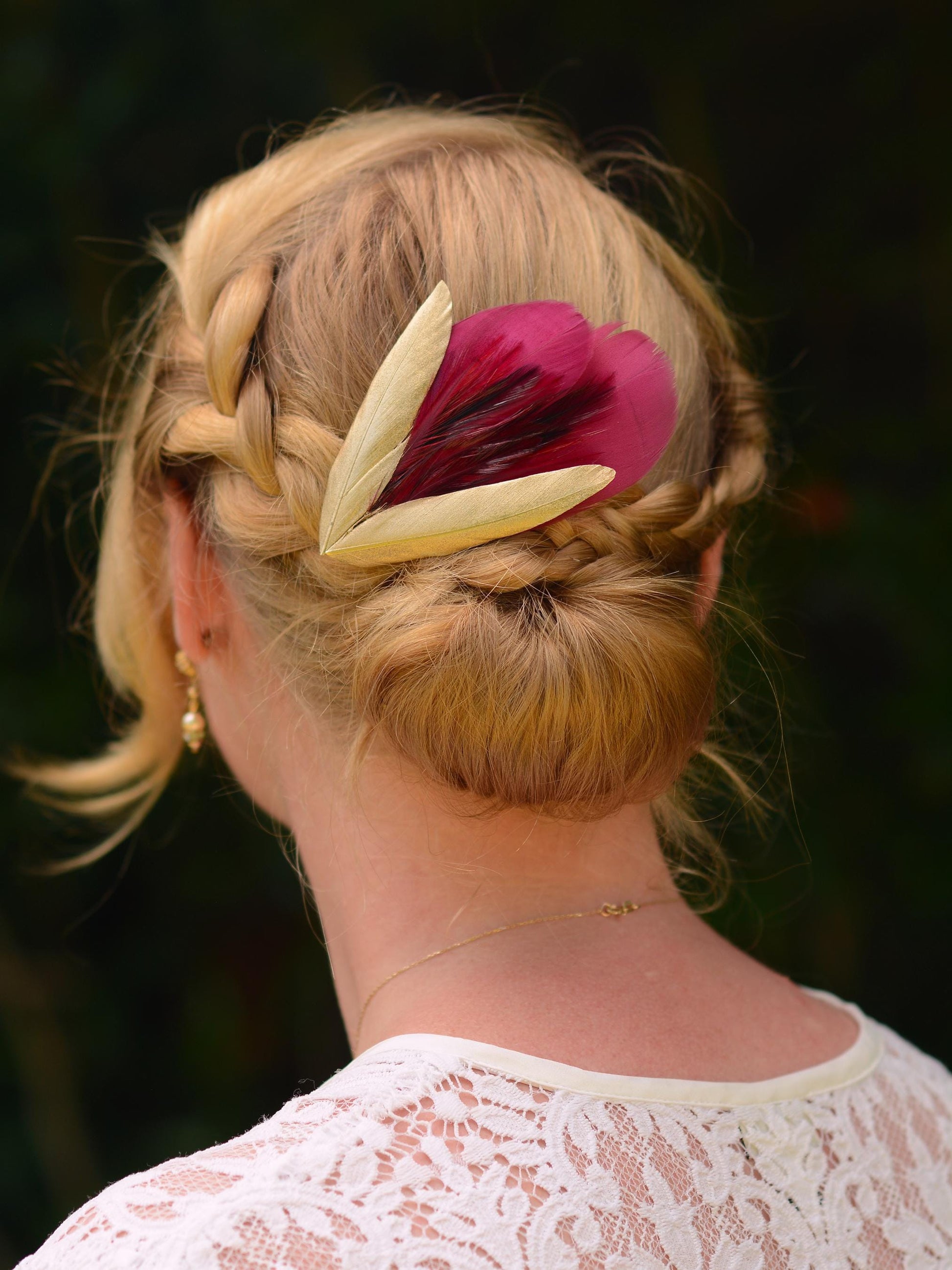 Feather Hair Clip Burgundy and Gold | Claret Feather Fascinator | Feather Headpiece | Bridal Hair Clip | Bridal Headpiece | Bridesmaids