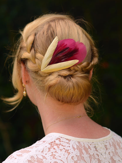 Feather Hair Clip Burgundy and Gold | Claret Feather Fascinator | Feather Headpiece | Bridal Hair Clip | Bridal Headpiece | Bridesmaids