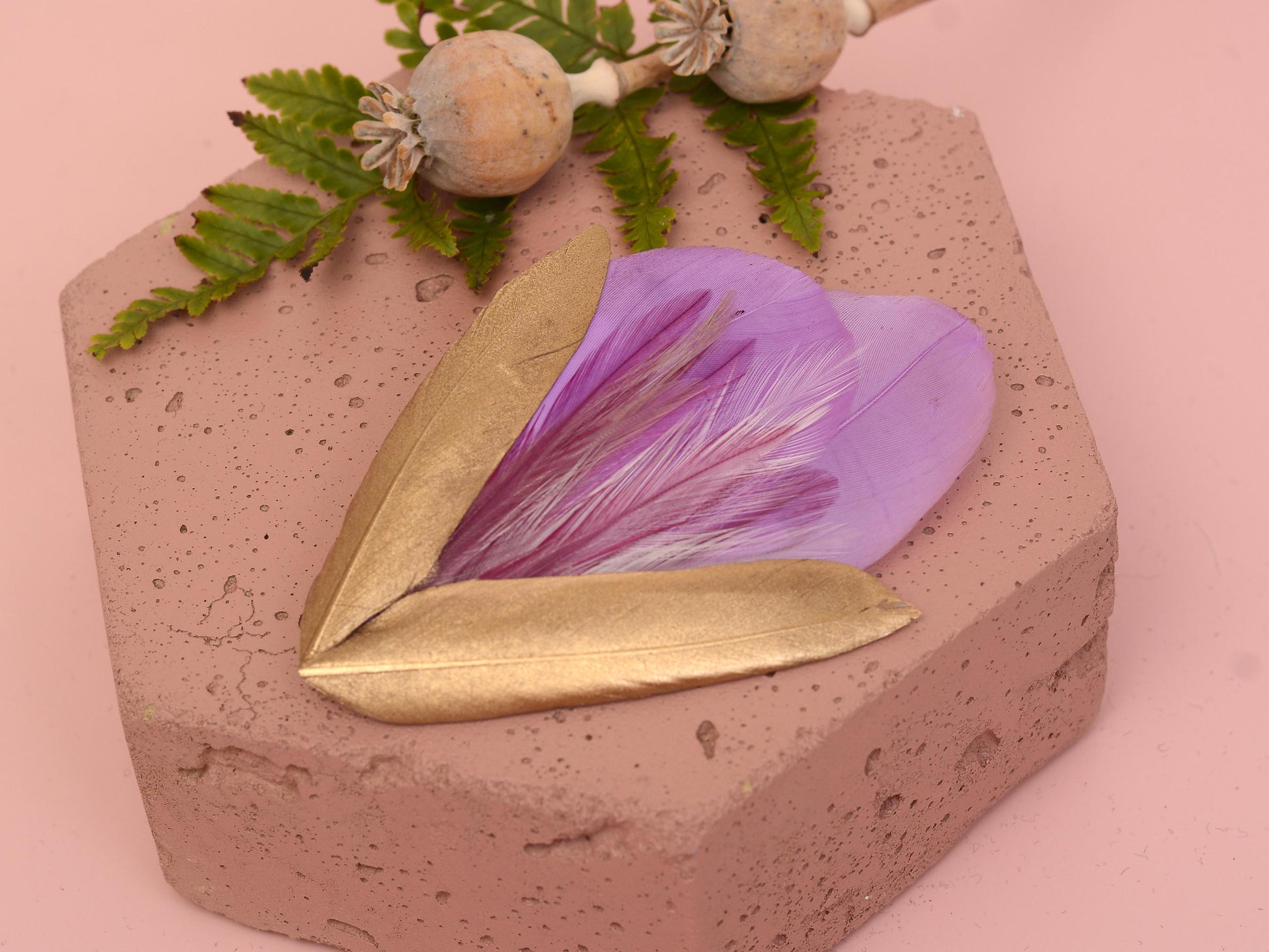 Feather Hair Clip Lilac Purple and Gold | Feather Fascinator | Feather Headpiece | Bridal Hair Clip | Bridal Headpiece | Bridesmaids