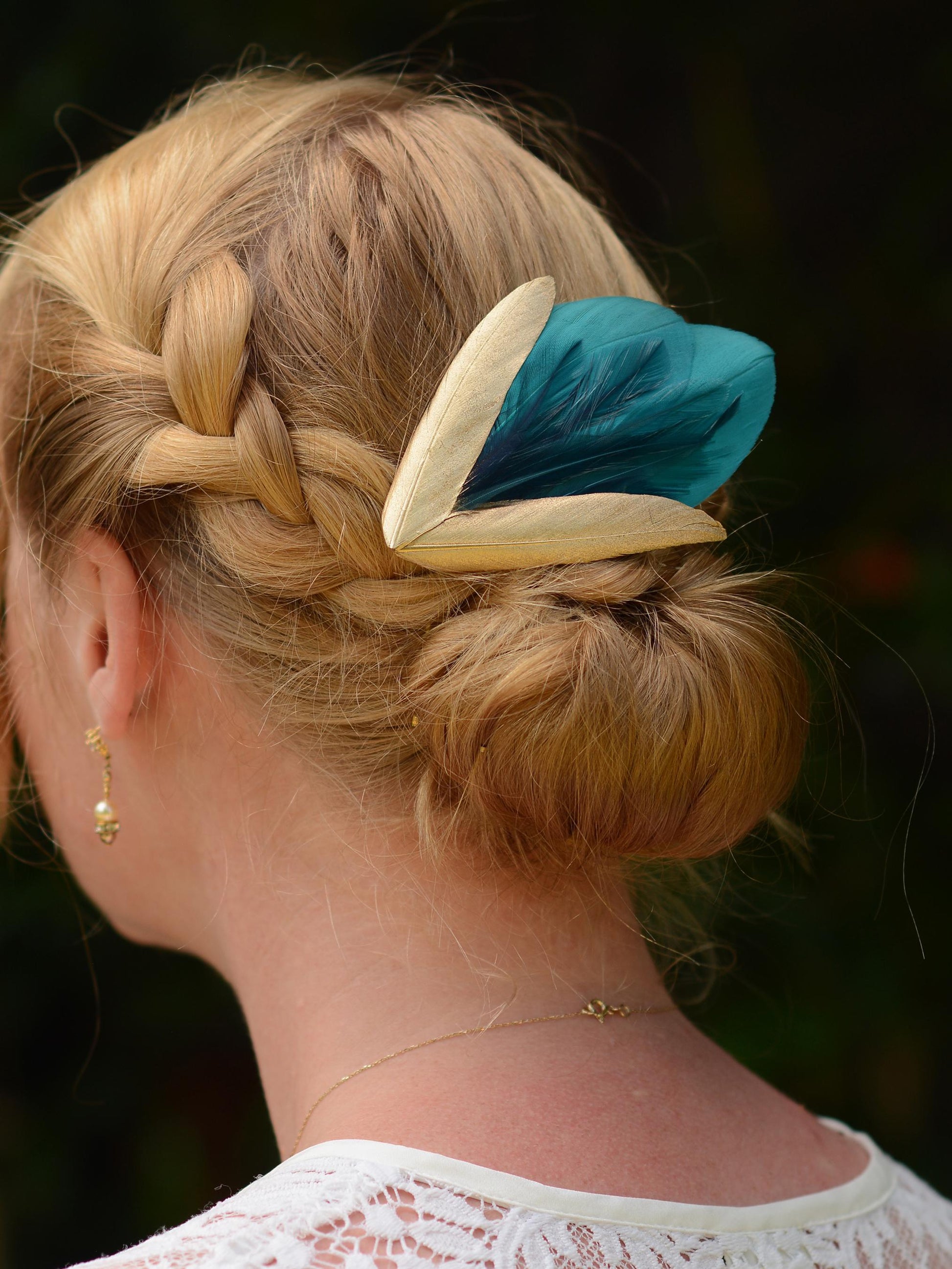 Feather Hair Clip in Teal Green and Gold | Feather Fascinator | Feather Headpiece | Bridal Hair Clip | Bridal Headpiece | Bridesmaids
