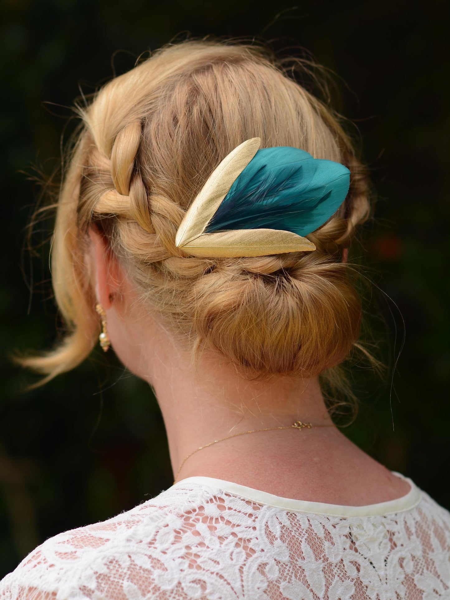 Feather Hair Clip in Teal Green and Gold | Feather Fascinator | Feather Headpiece | Bridal Hair Clip | Bridal Headpiece | Bridesmaids