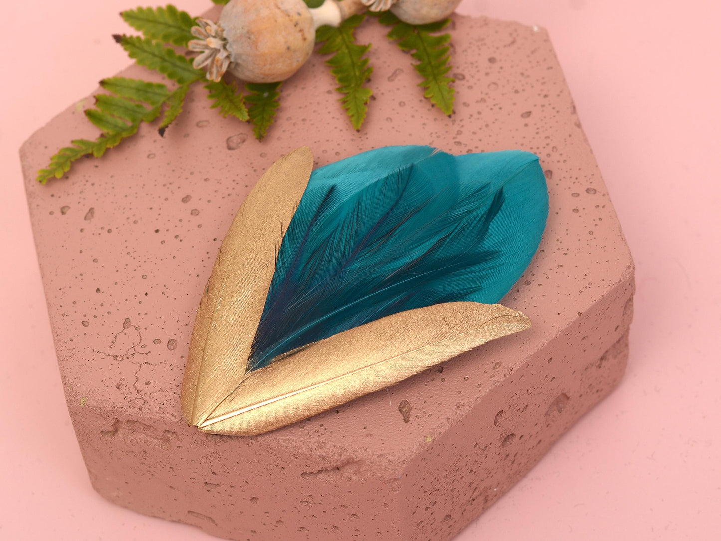 Feather Hair Clip in Teal Green and Gold | Feather Fascinator | Feather Headpiece | Bridal Hair Clip | Bridal Headpiece | Bridesmaids